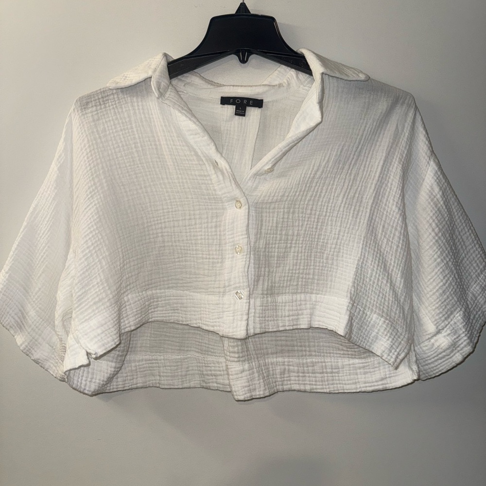 Encore Jeans White Button-Down Cropped Shirt